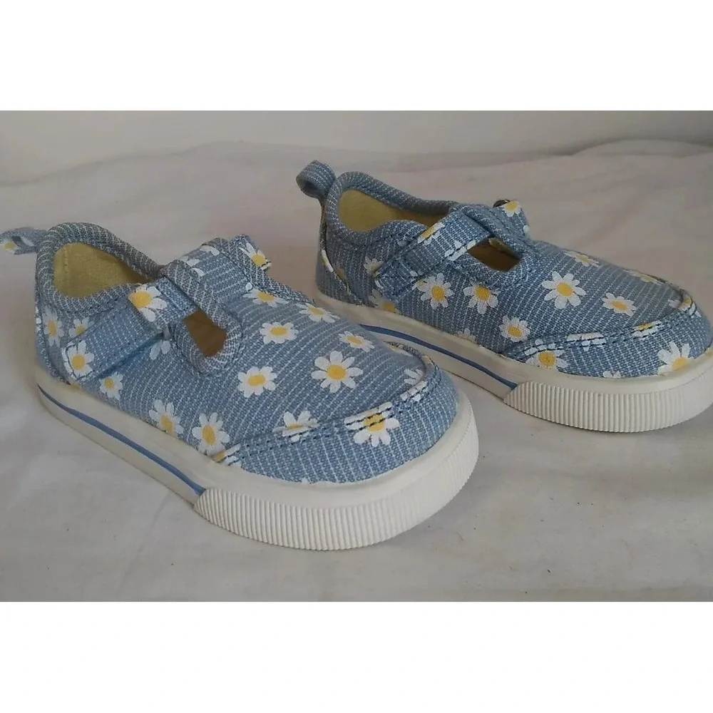 Girl's Mary Jane Loafers Shoes Size 4 Canvas Blue Daisy Print Wonder Nation READ